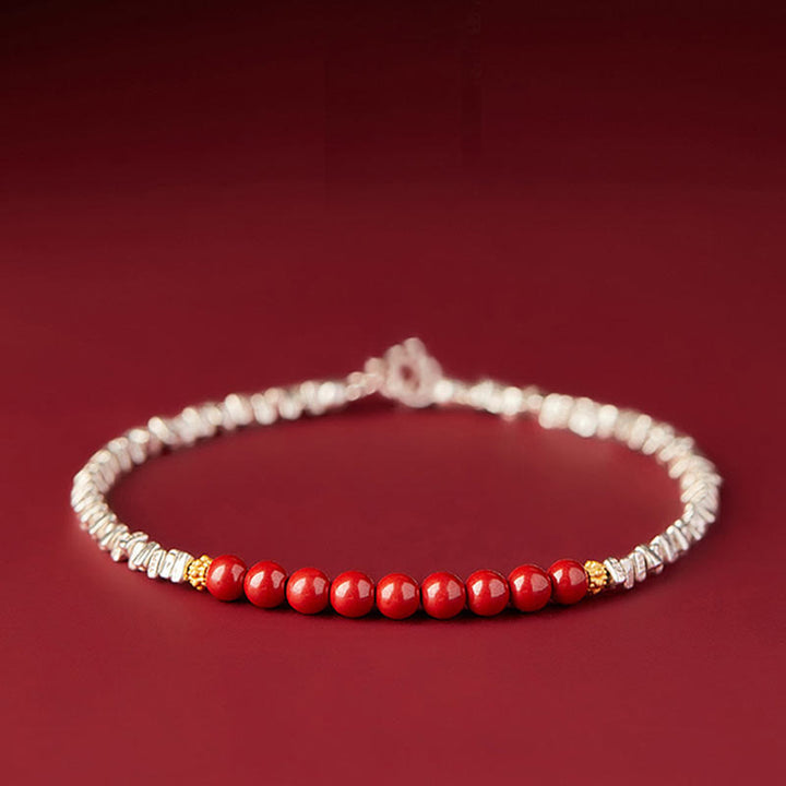 Bracelet de bénédiction du personnage Fu en argent sterling 925 et cinabre de Buddha Stones - Cinabre (Tour de poignet 15-18 cm) - image 0