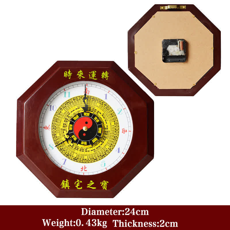 Horloge murale Feng Shui Bagua Map Balance Energy Map - Carte Bagua rouge foncé et horloge murale 24 cm - image 1