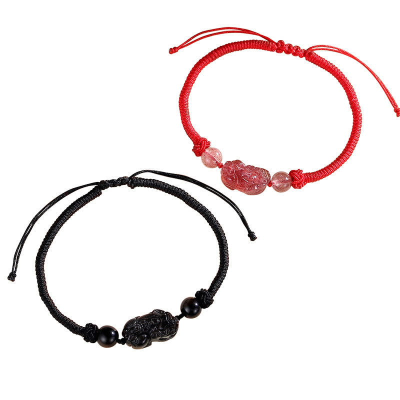 Bracelet tressé de protection PiXiu en obsidienne naturelle argentée et brillante faite à la main avec des Buddha Stones - image 11