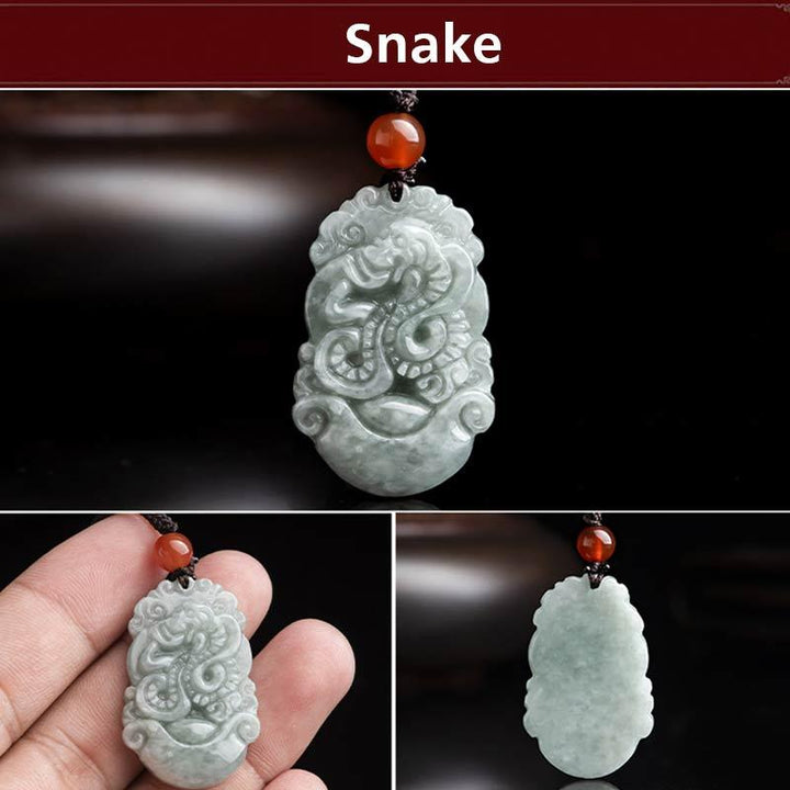 Collier avec pendentif en jade naturel et Buddha Stones représentant les 12 signes du zodiaque chinois - Serpent - image 31