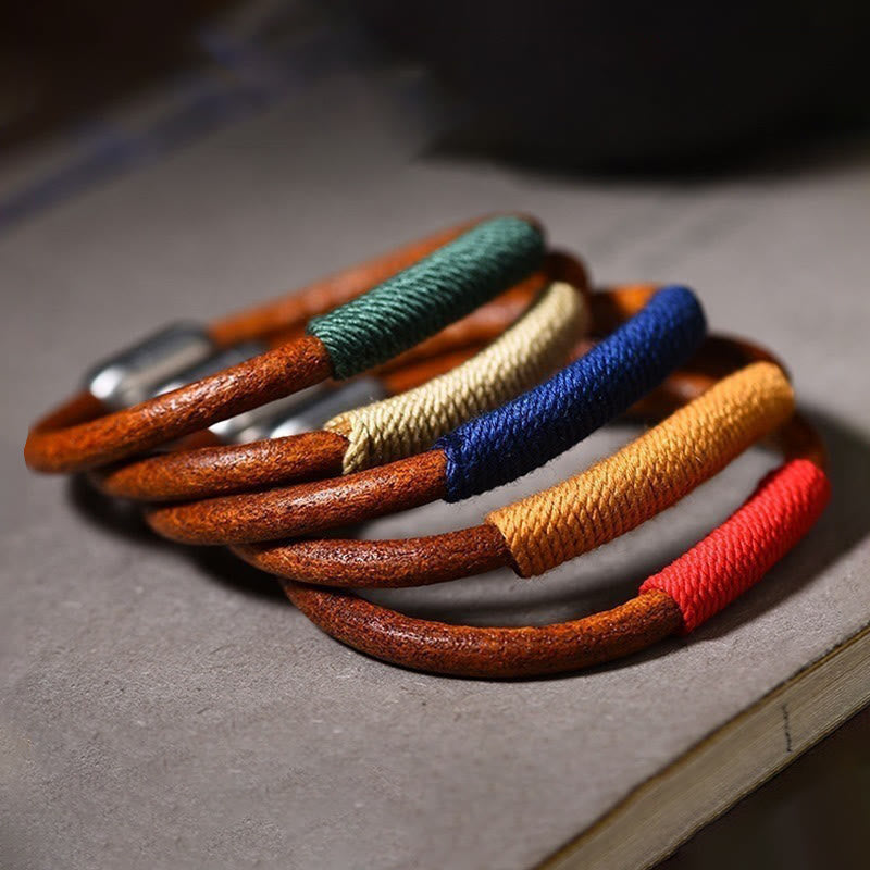 Bracelet en cuir tibétain fait main avec Buddha Stones et boucle porte-bonheur en forme de cinq éléments - image 2