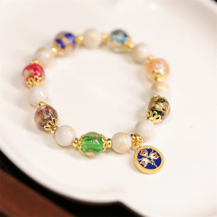 Buddha Stones Tibétain Cinq Dieux de la Richesse Fortune Liuli Perles de Verre Encens Cendres Perles de Porcelaine Bracelet à Breloques