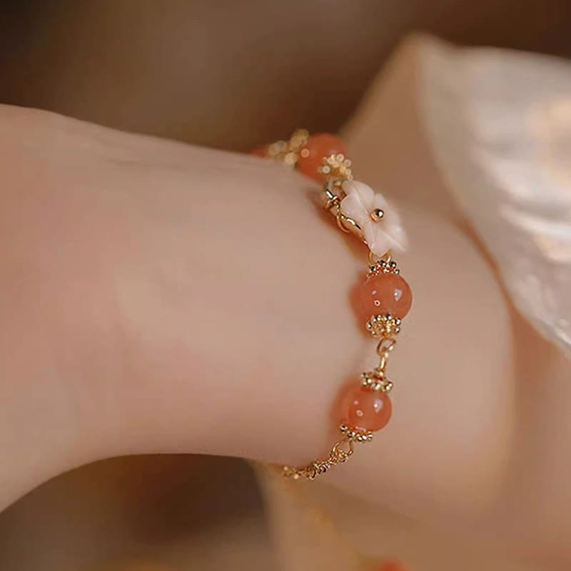 Bracelet de confiance en forme de fleur en pierre d'agate rouge Tridacna de Buddha Stones