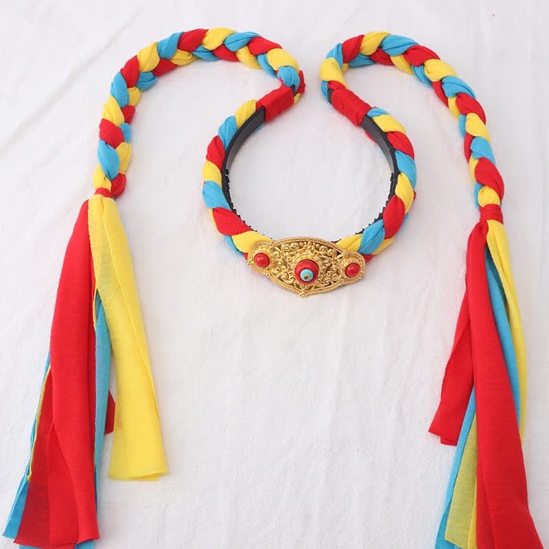 Accessoires pour cheveux en perles à pompon colorées tibétaines - Jaune - Prismatique - image 12