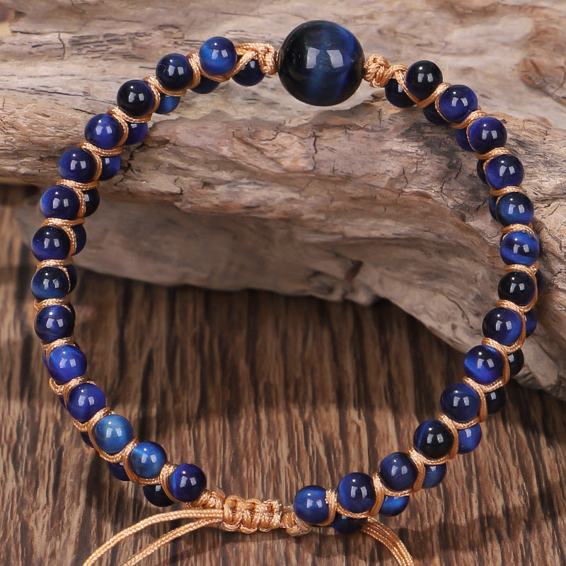 Bracelet de protection en pierre œil de tigre bleu divin Buddha Stones