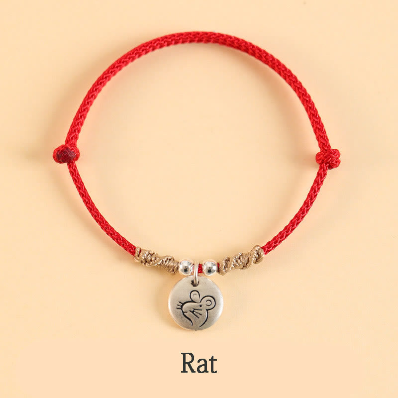 Bracelet tressé en argent sterling 999 fait main avec Buddha Stones Année du Dragon, joli signe du zodiaque chinois - Corde rouge - Rat (tour de poignet 14-17 cm) - image 13