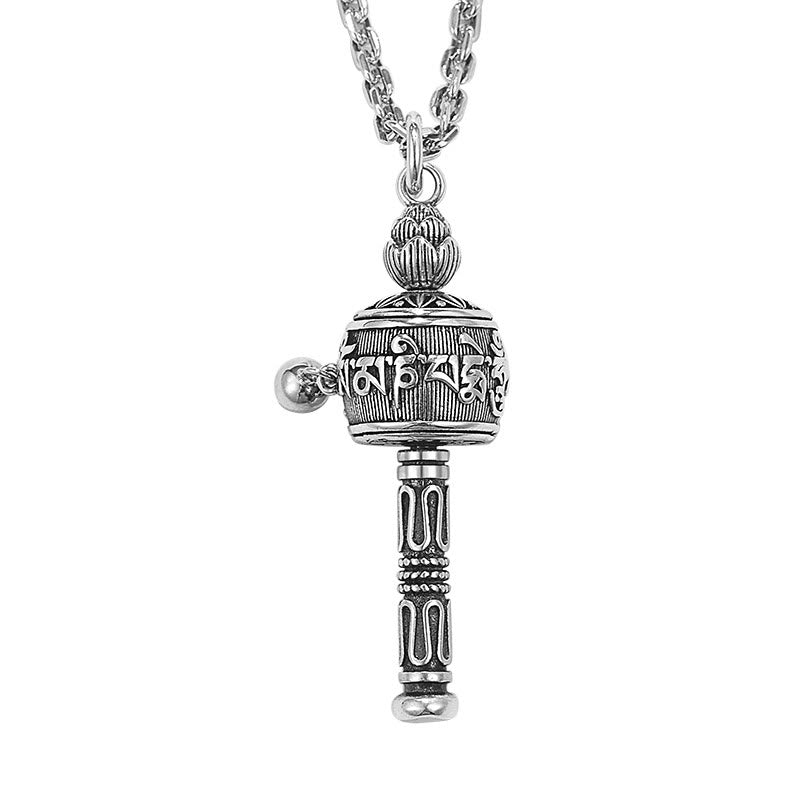Collier pendentif rotatif en Buddha Stones tibétain Om Mani Padme Hum avec roue de prière Lotus Sagesse