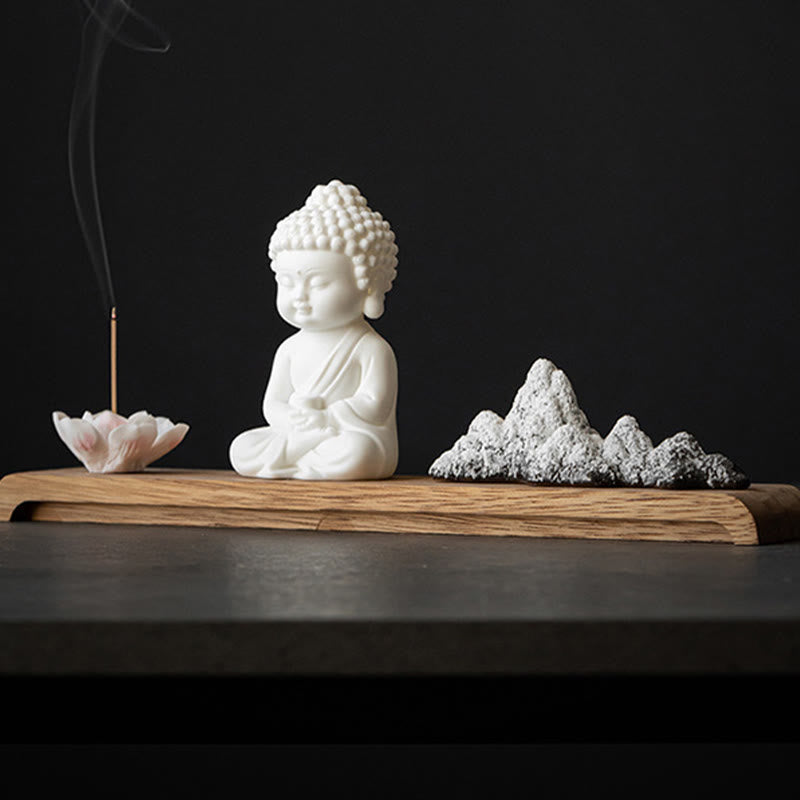 Buddha Stones Fleur de Lotus Tathagata Kwan Yin Avalokitesvara Ksitigarbha Méditation Bâton en céramique Brûleur d'encens Décoration