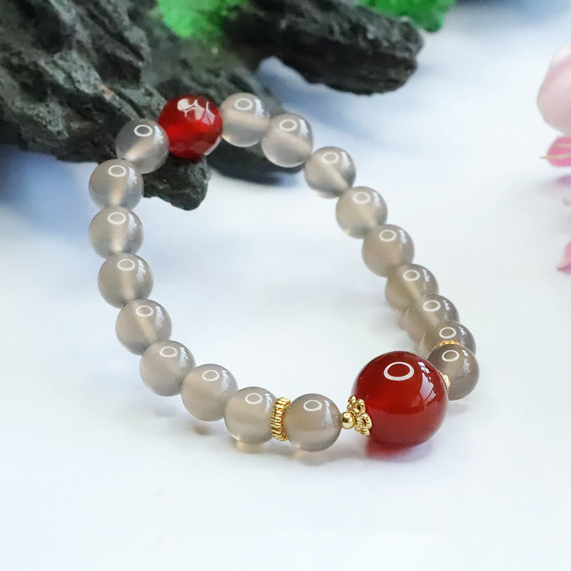 Bracelet Harmonie Agate Rouge Calcédoine Grise Naturelle Buddha Stones