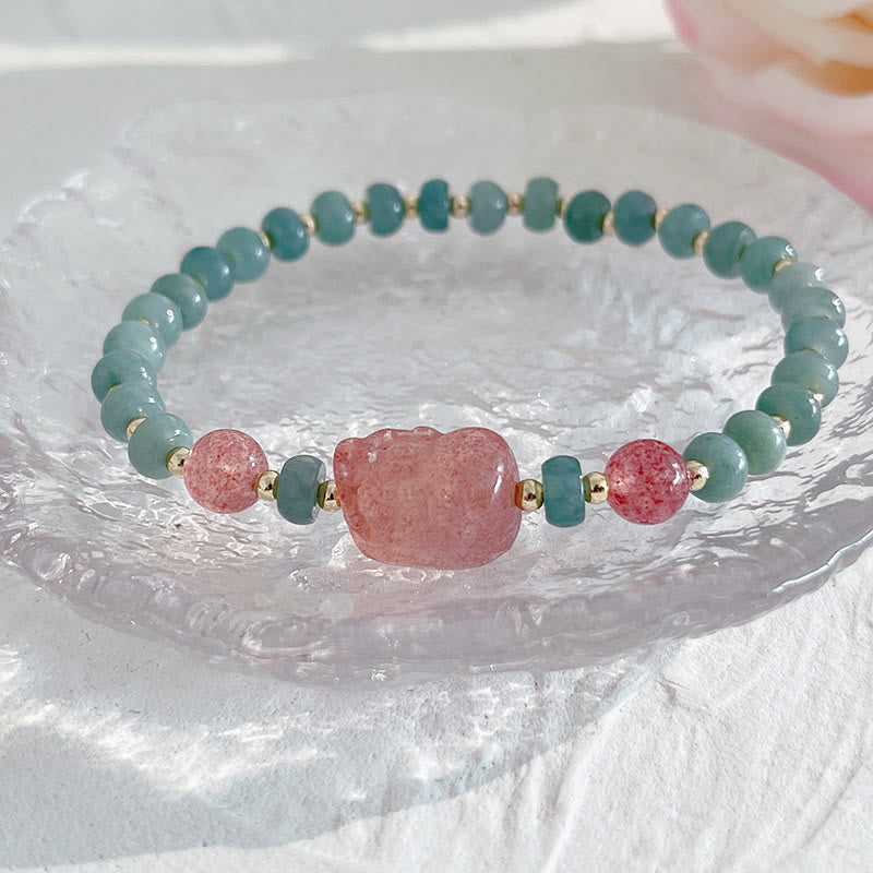Buddha Stones Bracelet porte-bonheur PiXiu en jade naturel Hetian avec boucle de paix et personnage Fu