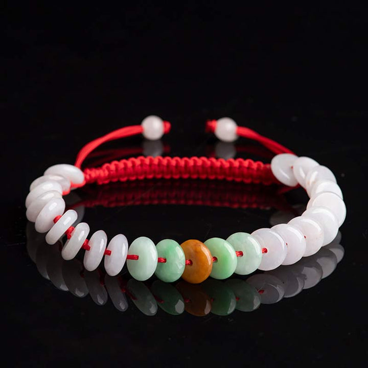 Bracelet tissé en fil rouge porte-bonheur en jade rond avec Buddha Stones