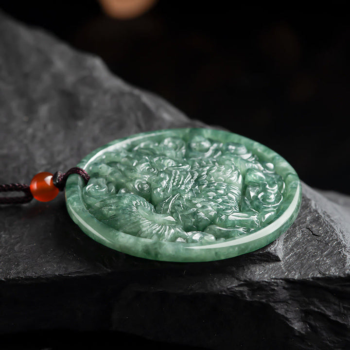 Collier pendentif en jade naturel Kirin Abondance avec Buddha Stones