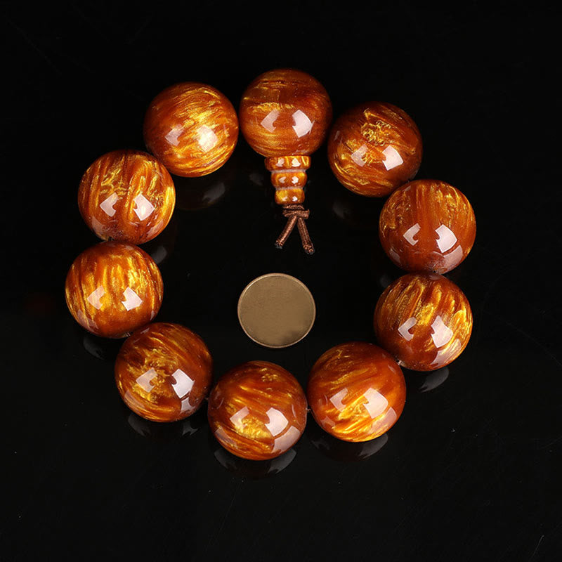 Bracelet Mala positif de réussite en saule de mer doré Buddha Stones