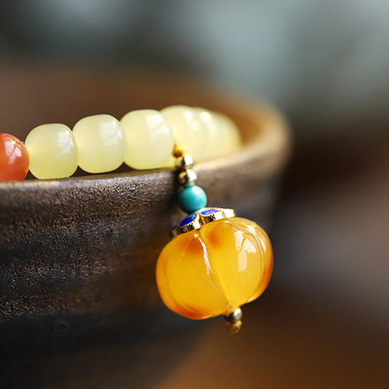 Bracelet de prospérité en cristal d'agate rouge et d'ambre en jade naturel Hetian