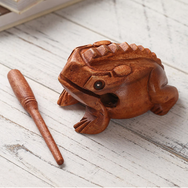 Buddha Stones Fabriqué à la main FengShui Richesse Chance Grenouille Mini Grenouille Coassante en Bois Guiro Décoration