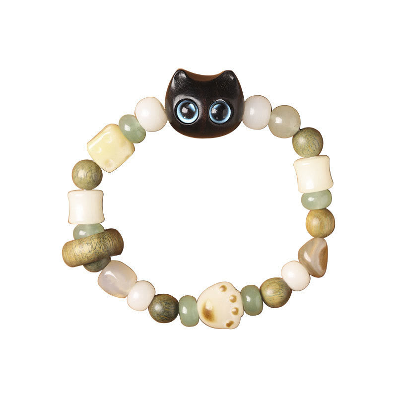 Buddha Stones Graine de Bodhi Bois de santal vert Bois d'ébène Petite feuille Bois de santal rouge Tête de chat Patte Griffe Bracelet de paix - image 7