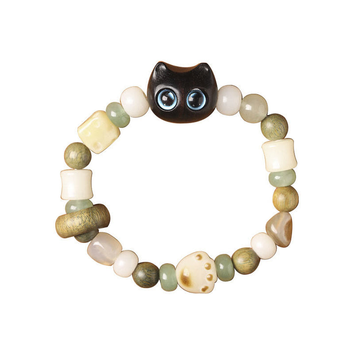 Buddha Stones Graine de Bodhi Bois de santal vert Bois d'ébène Petite feuille Bois de santal rouge Tête de chat Patte Griffe Bracelet de paix - image 7