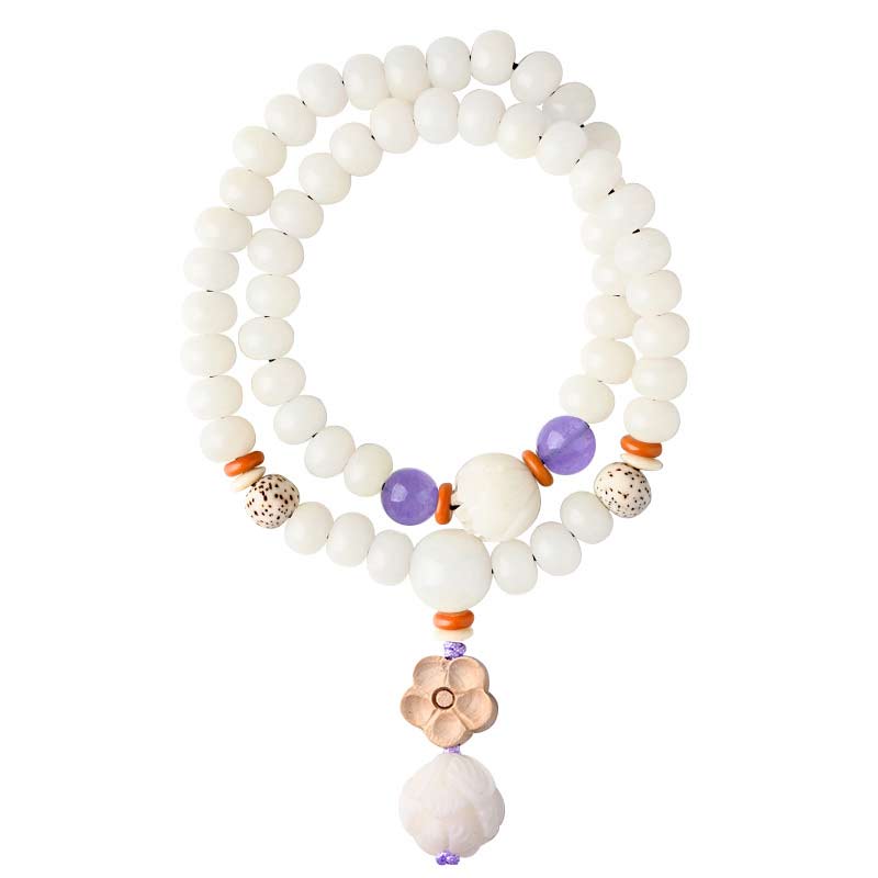 Bracelet de bénédiction Bodhi Lotus en jade blanc tibétain Buddha Stones