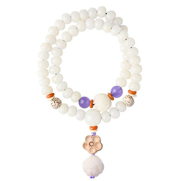 Bracelet de bénédiction Bodhi Lotus en jade blanc tibétain Buddha Stones