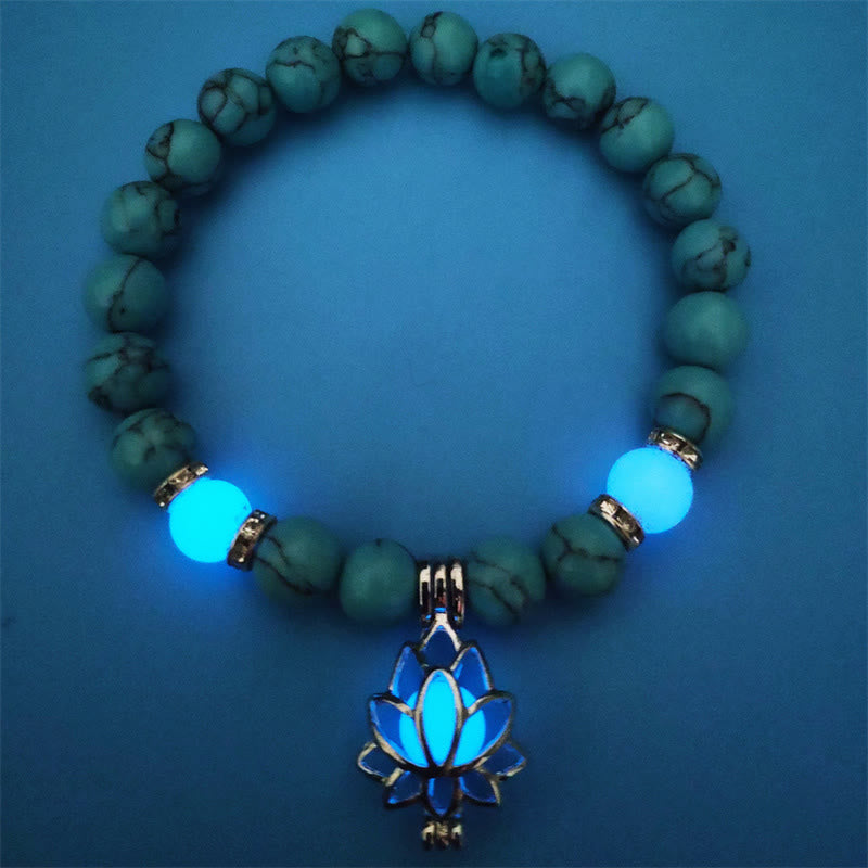Bracelet de protection Lotus en perles lumineuses en turquoise tibétaine Buddha Stones