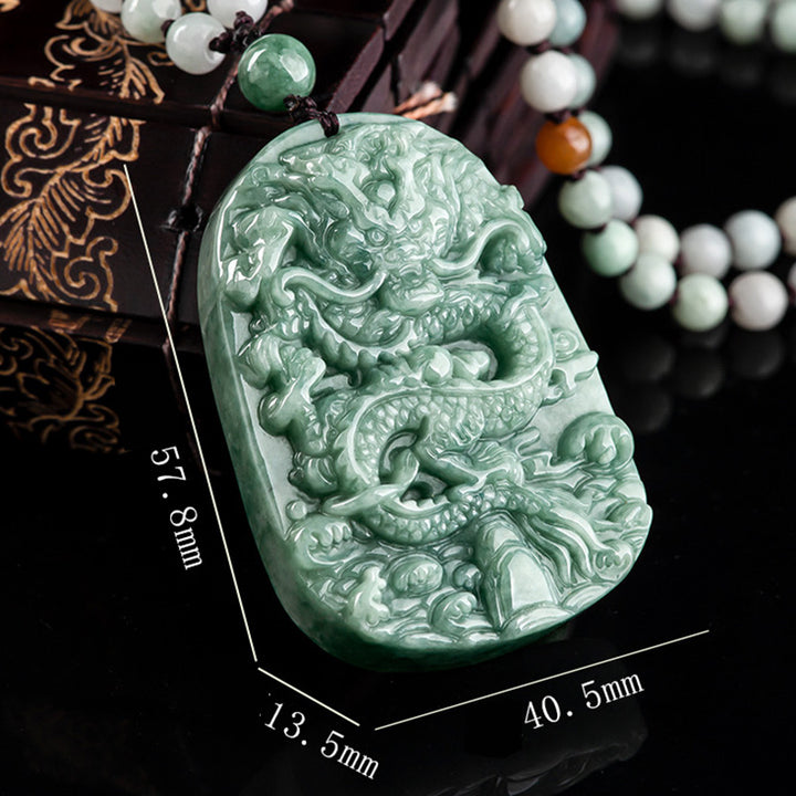 Collier de perles en jade avec pendentif en forme de dragon du zodiaque chinois et Buddha Stones - image 8