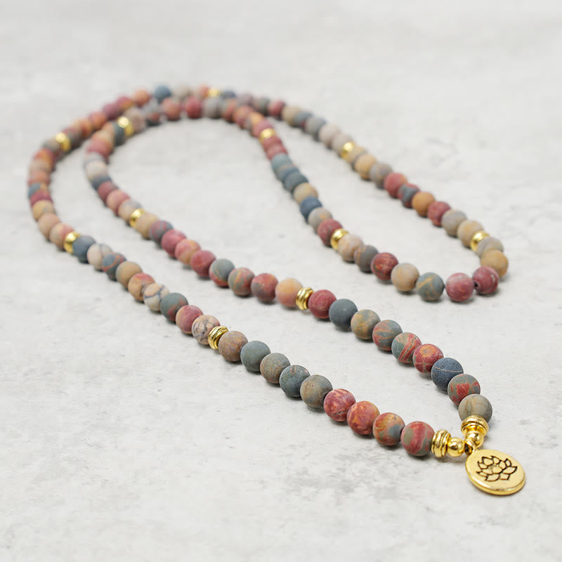 Bracelet énergétique courageux en pierre de jaspe Picasso avec 108 perles de Mala Buddha Stones