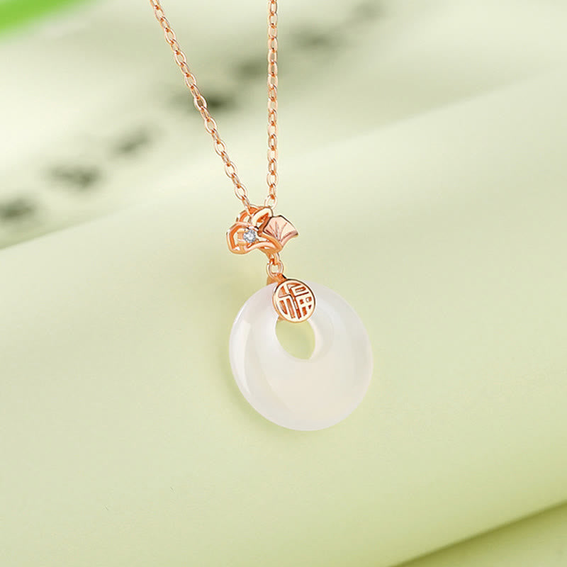 Buddha Stones en argent sterling 925 avec pendentif en forme de feuille de ginkgo, papillon, calcédoine rose, jade Hetian, boucle de paix, caractère Fu, harmonie