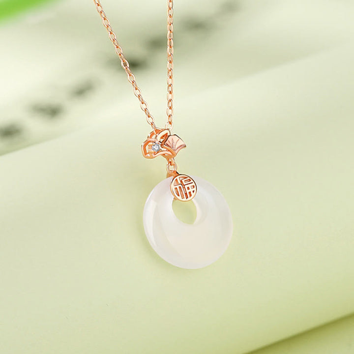 Buddha Stones en argent sterling 925 avec pendentif en forme de feuille de ginkgo, papillon, calcédoine rose, jade Hetian, boucle de paix, caractère Fu, harmonie