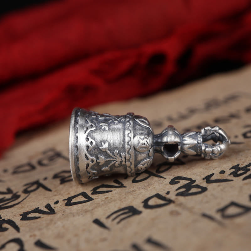 Buddha Stones Tibet Argent Sterling 925 Om Mani Padme Hum Dorje Cloche Vajra Gravé Pendentif d'Illumination Décoration Suspendue - image 15