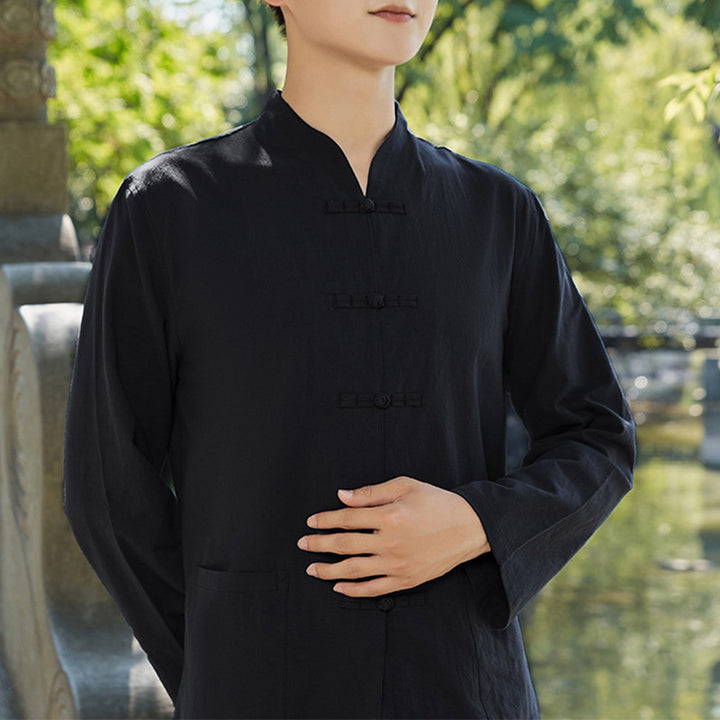 Ensemble pour homme en coton et lin avec Buddha Stones, pratique spirituelle zen, yoga, méditation, prière - Noir - US/UK/AU48，EU58 (6XL) - image 2