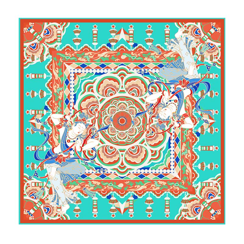 Écharpe en soie de mûrier 100 % Buddha Stones et musiciens de Dunhuang jouant des fresques Châle en soie Dunhuang de qualité supérieure 6A