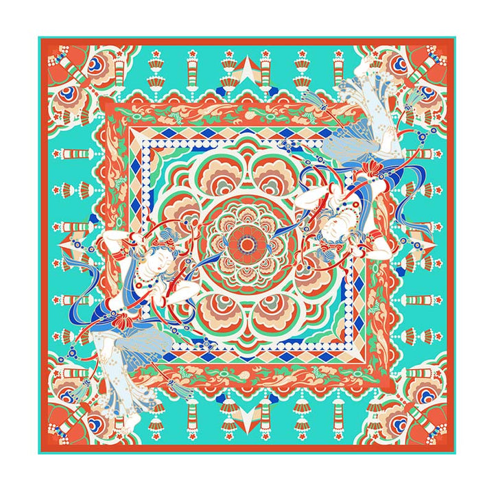 Écharpe en soie de mûrier 100 % Buddha Stones et musiciens de Dunhuang jouant des fresques Châle en soie Dunhuang de qualité supérieure 6A