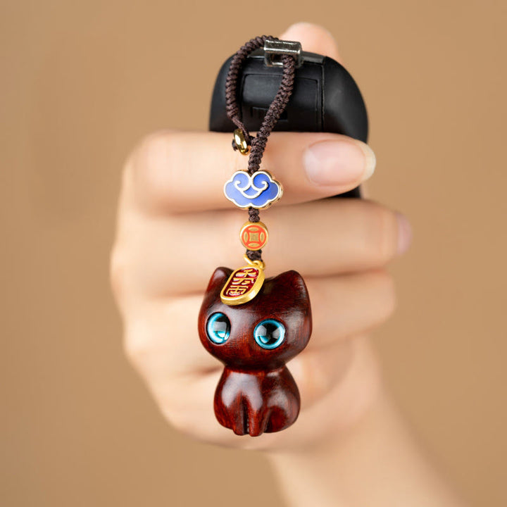 Porte-clés de protection en bois de santal rouge et ébène avec petites feuilles de Buddha Stones, porte-clés pour téléphone, décoration à suspendre - image 3