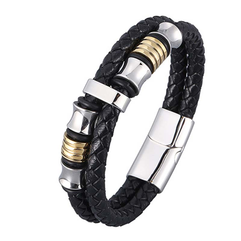 Bracelet porte-bonheur en cuir tressé à plusieurs couches avec Buddha Stones