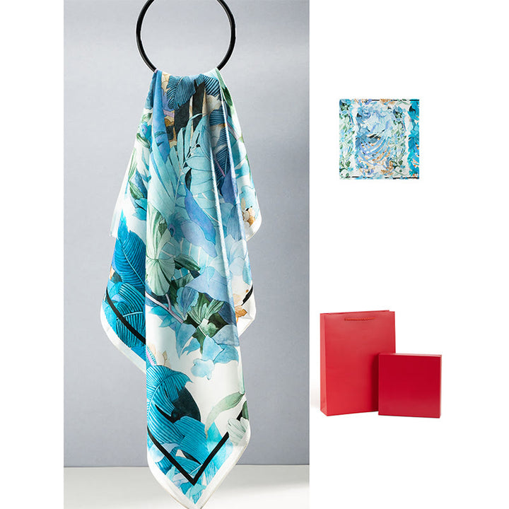 Écharpe en soie de mûrier 100 % peinture à l'huile de la jungle avec Buddha Stones et nuages ​​de bon augure, écharpe de cou en soie double face de qualité supérieure 6A - Terre de mangroves - image 9