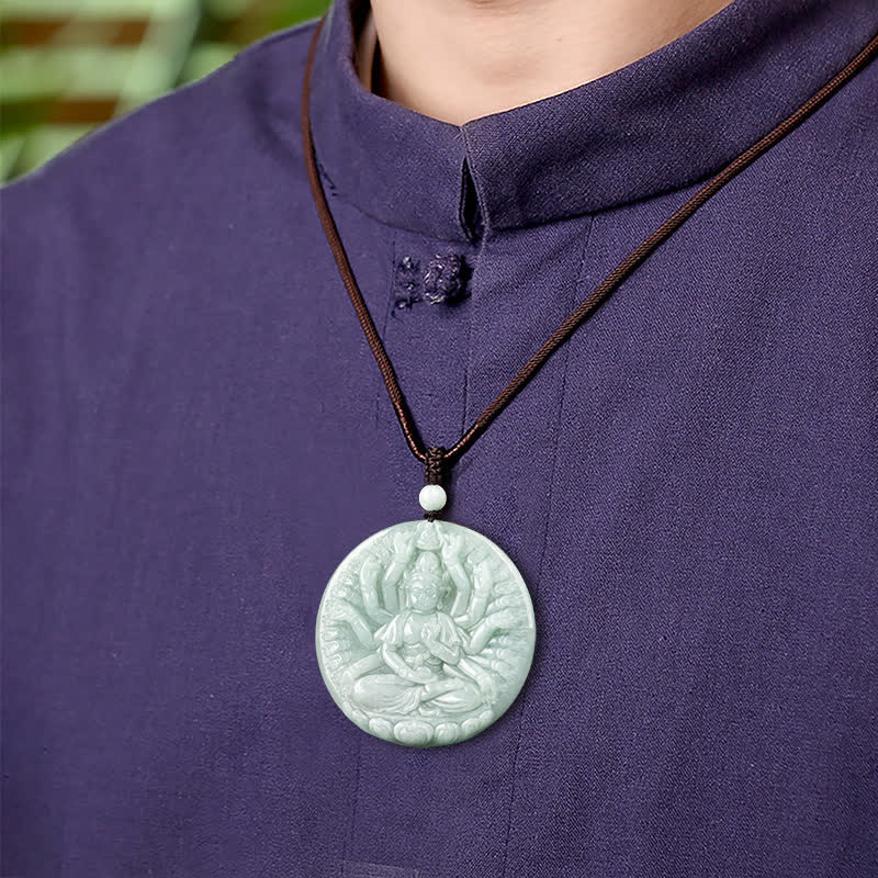 Collier pendentif en jade à mille mains Kwan Yin Avalokitesvara