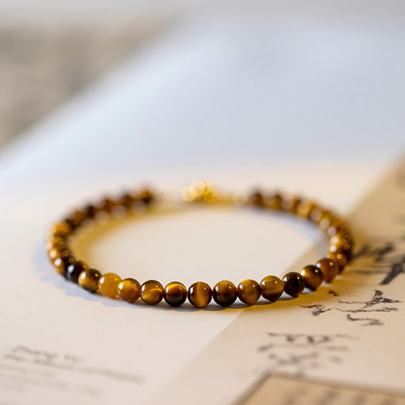 Bracelet de protection courageux en pierre naturelle œil de tigre plaqué or 14 carats de Buddha Stones