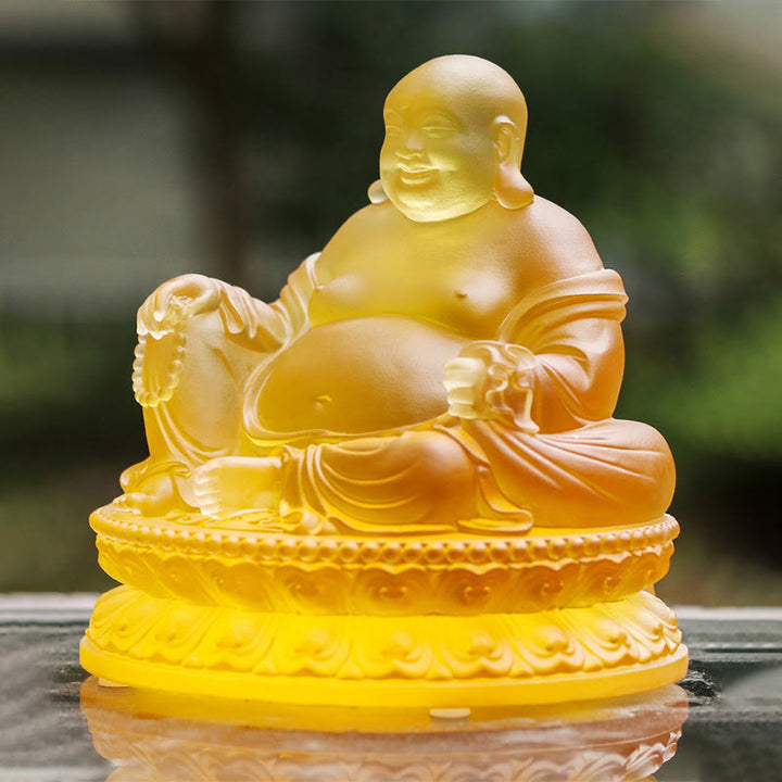 Buddha Stones Figurine de Bouddha rieur faite à la main Pièce d'art en cristal Liuli Statue de richesse Décoration de la maison - image 8