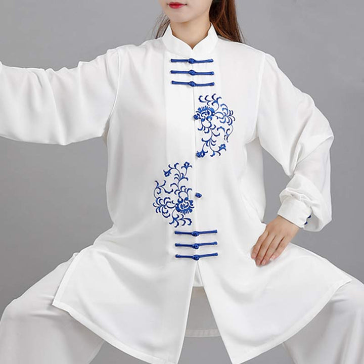 Ensemble de vêtements unisexe avec broderie de fleurs et Buddha Stones pour méditation, prière spirituelle, zen, tai-chi, qigong
