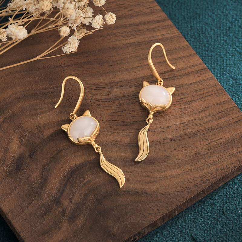 Boucles d'oreilles porte-bonheur en jade blanc Feng Shui