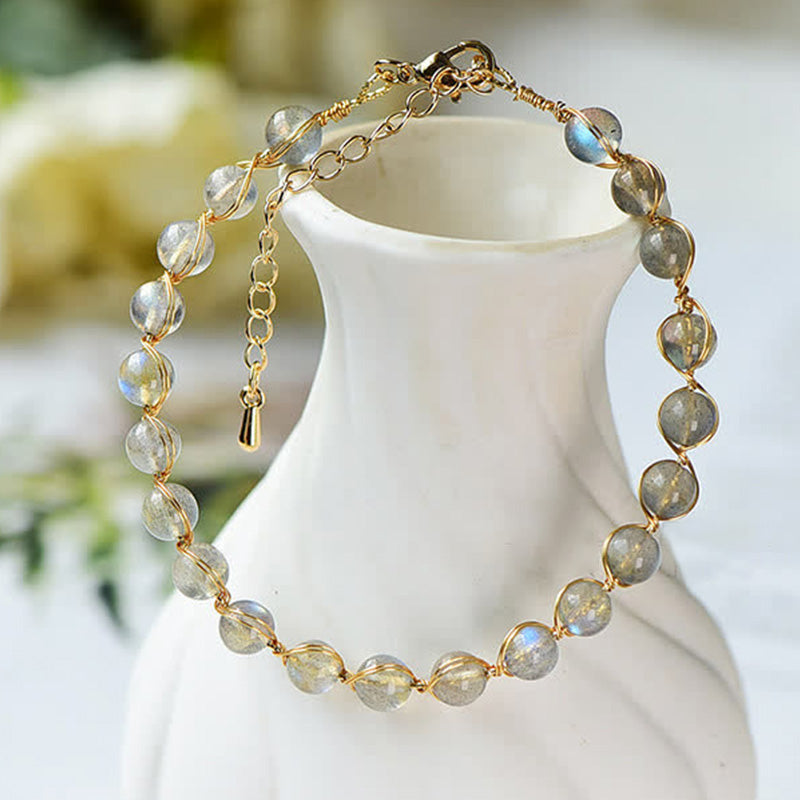 Bracelet de guérison positif en pierre de lune naturelle plaqué or 14 carats de Buddha Stones - image 1