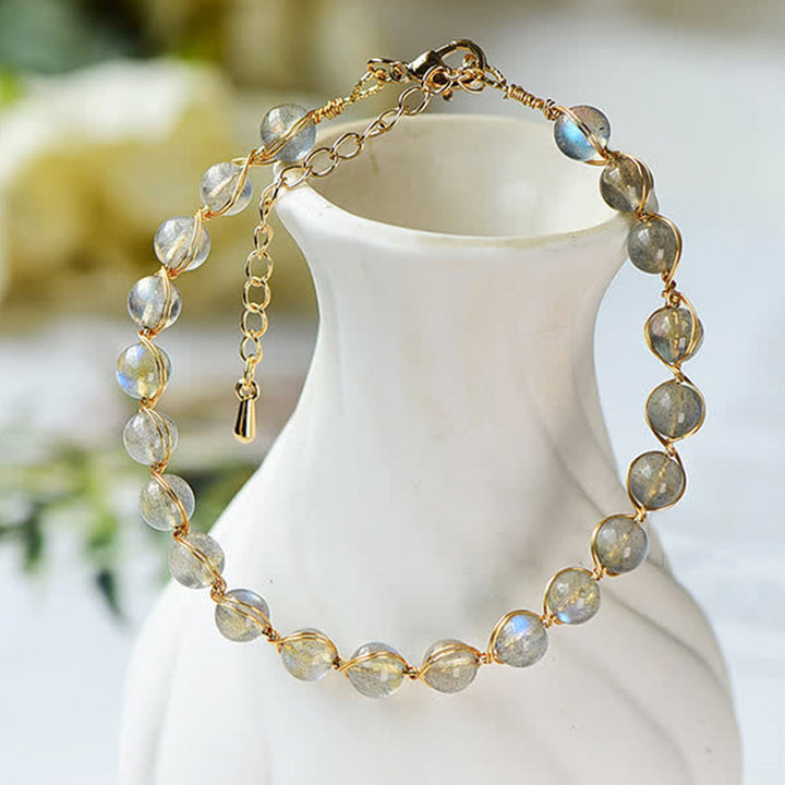 Bracelet de guérison positif en pierre de lune naturelle plaqué or 14 carats de Buddha Stones - image 1