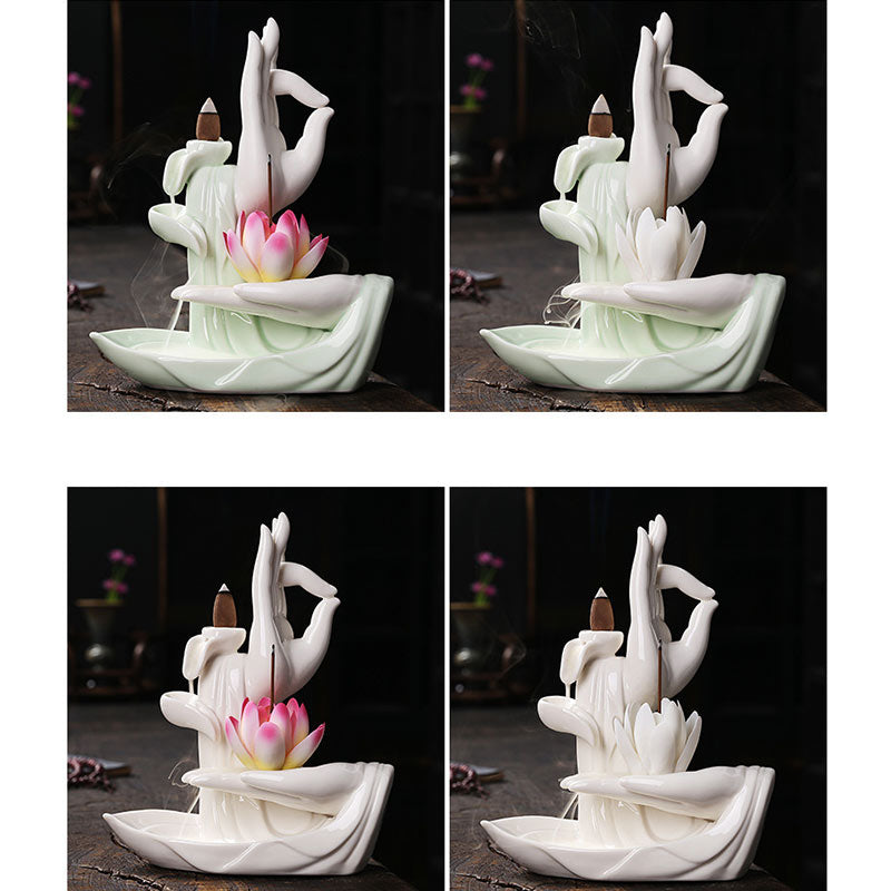Pierres de Bouddha Brûleur d'encens tibétain avec bénédiction du lotus