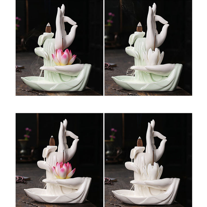 Pierres de Bouddha Brûleur d'encens tibétain avec bénédiction du lotus