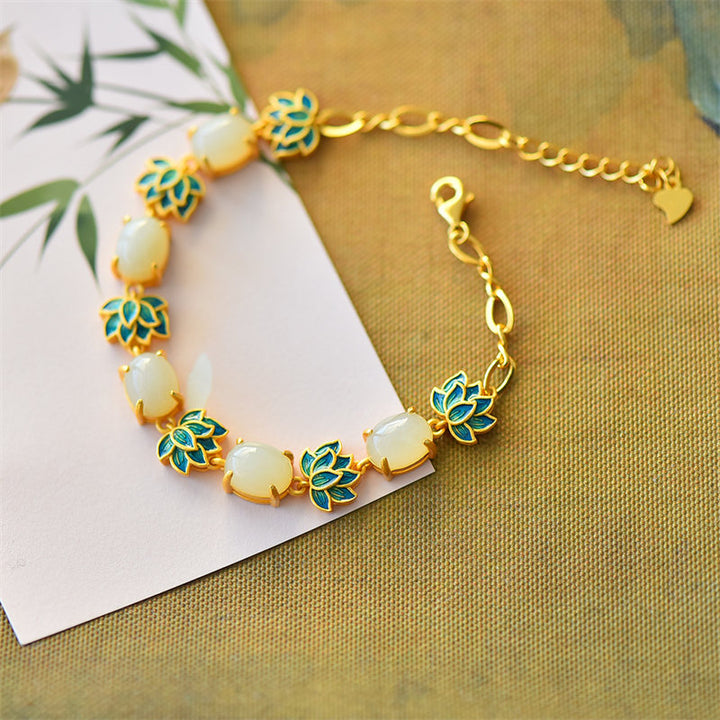 Bracelet de protection Lotus en jade blanc et jade cyan Buddha Stones