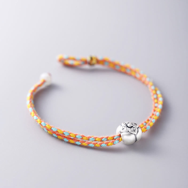 Bracelet tressé multicolore en argent sterling 999 avec pierre porte-bonheur Kaki de Buddha Stones