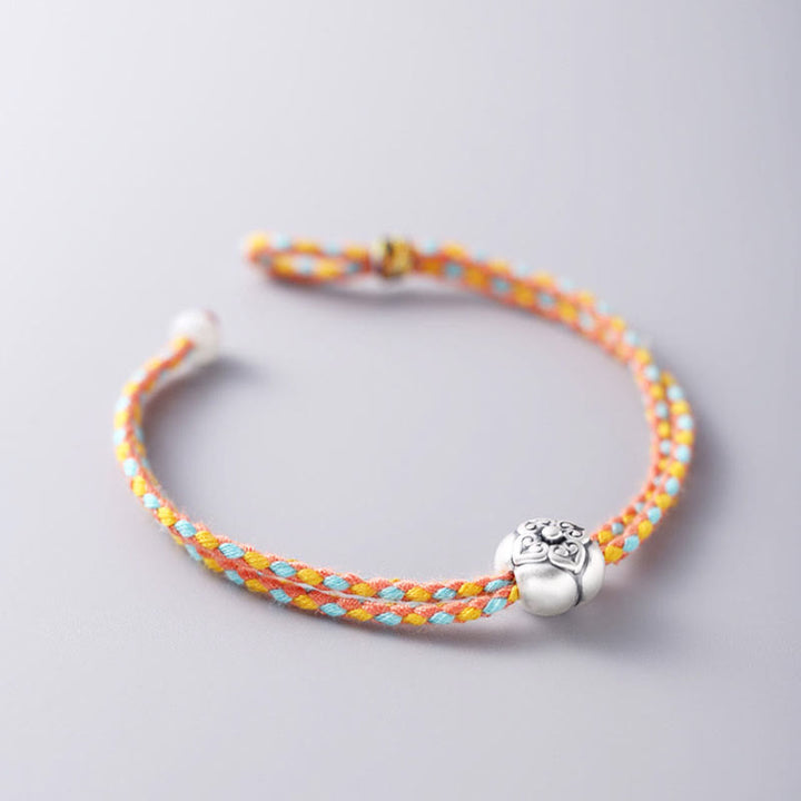 Bracelet tressé multicolore en argent sterling 999 avec pierre porte-bonheur Kaki de Buddha Stones