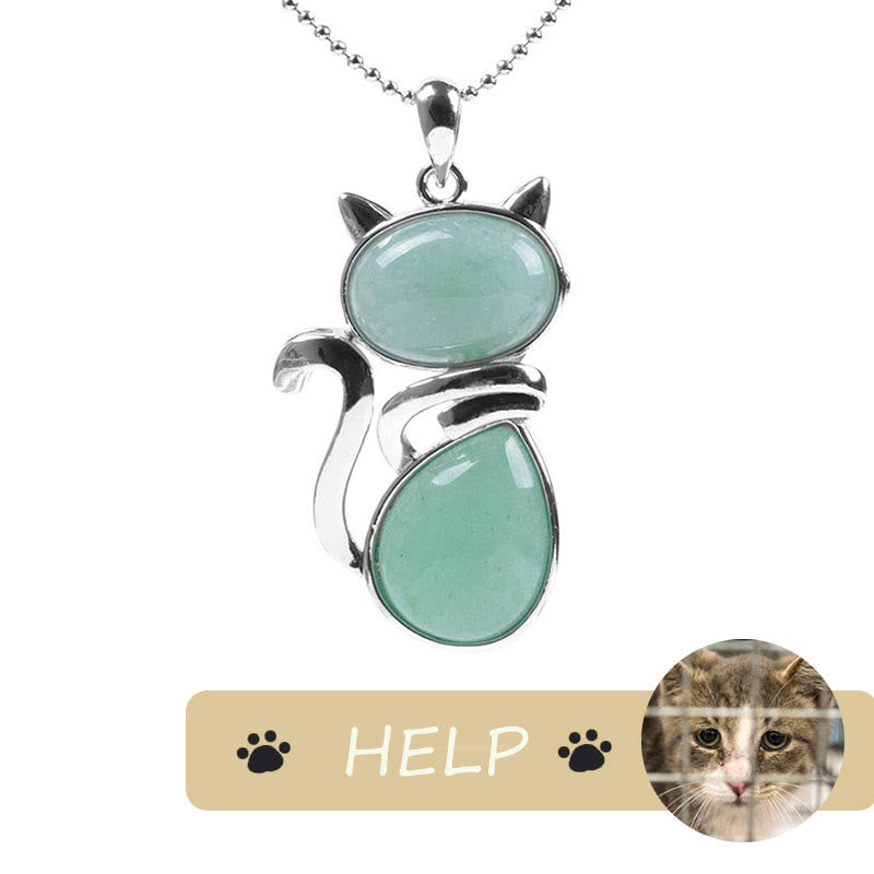 Collier avec pendentif en cristal naturel « Save A Cat » à motif de chat mignon pour protéger les chats - Aventurine verte - image 3