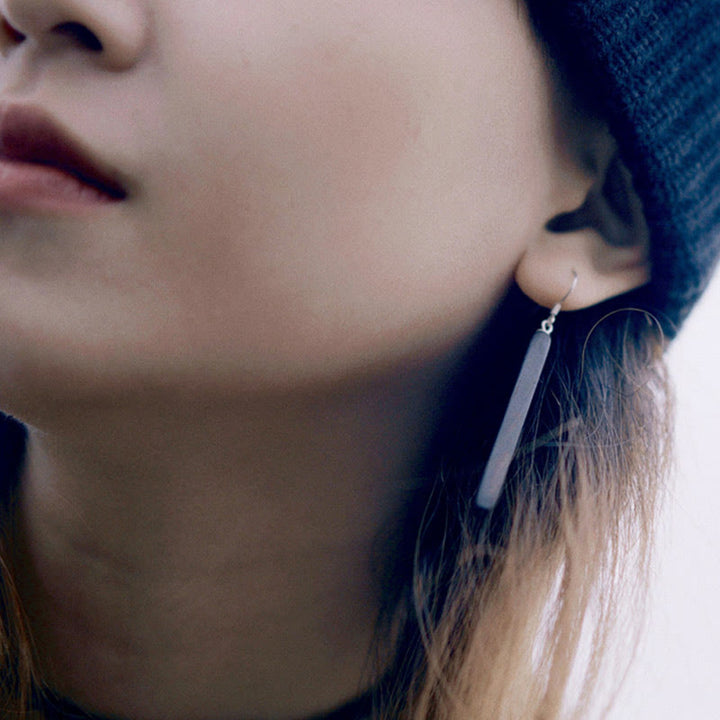 Boucles d'oreilles pendantes en argent sterling 925 avec Buddha Stones et texture en bois d'ébène - image 6