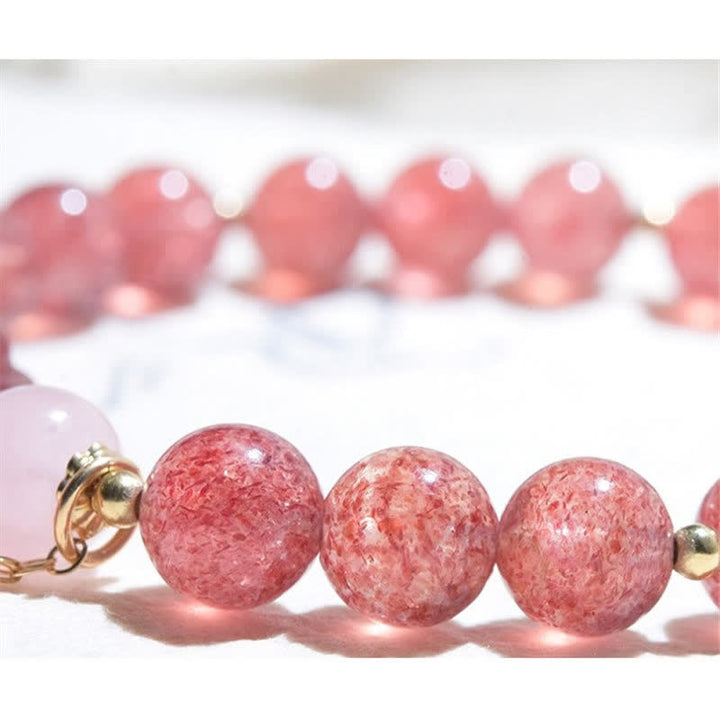 Bracelet d'amour en forme de patte de chat porte-bonheur en cristal rose et quartz fraise naturel de Buddha Stones - image 7